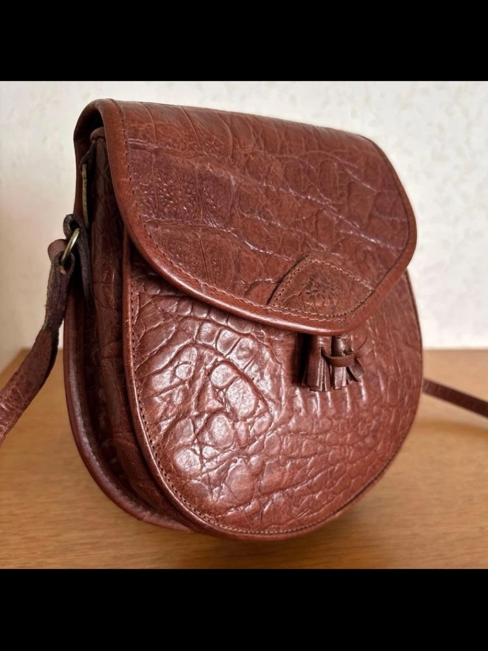 Mulberry Brown Textured Leather Crossbody with Tassel